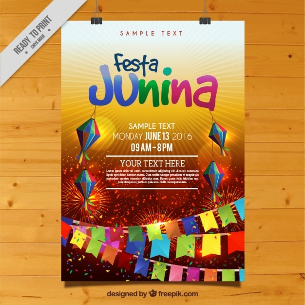 Festa junina colorida celebração poster