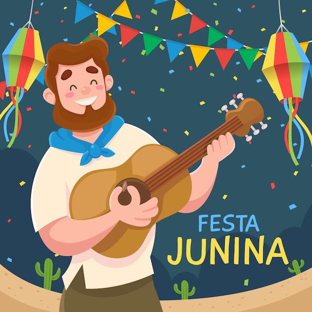 Festa Junina com Homem Tocando Guitarra no Festival