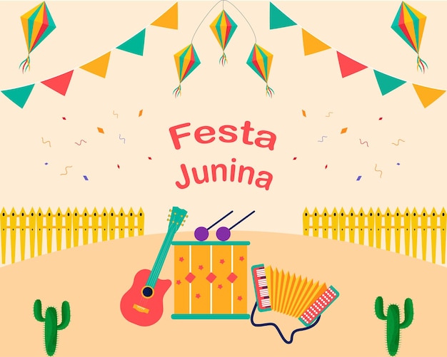 Festa junina festival de música celebração convite cartão de saudação cartaz banner e flyer desenho ilustração vetorial