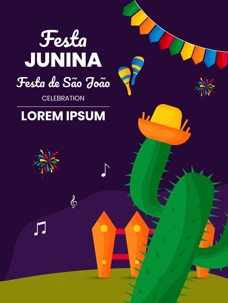 Festa Junina festival tradicional brasileiro celebração panfleto festa ilustração vetorial