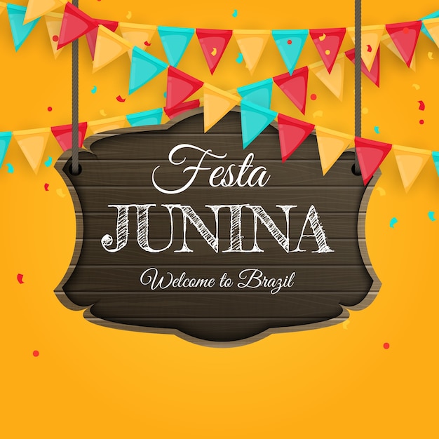 Festa Junina Fundo com bandeiras de festa. Fundo do Festival de junho do Brasil para cartão, convite de férias.