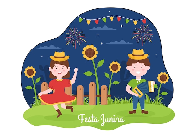 Festa junina ou ilustração de desenhos animados de celebração de são joão