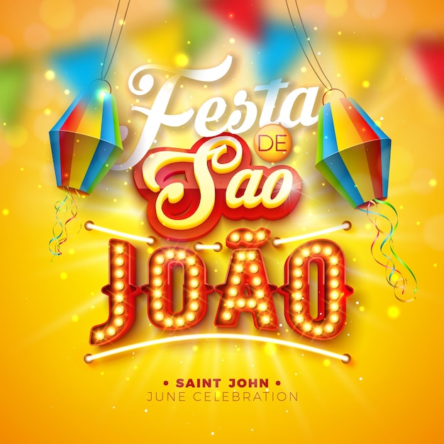 Festa Junina São João Design com Lanterna de Papel e Letras 3D São João e Lâmpada Outdoor