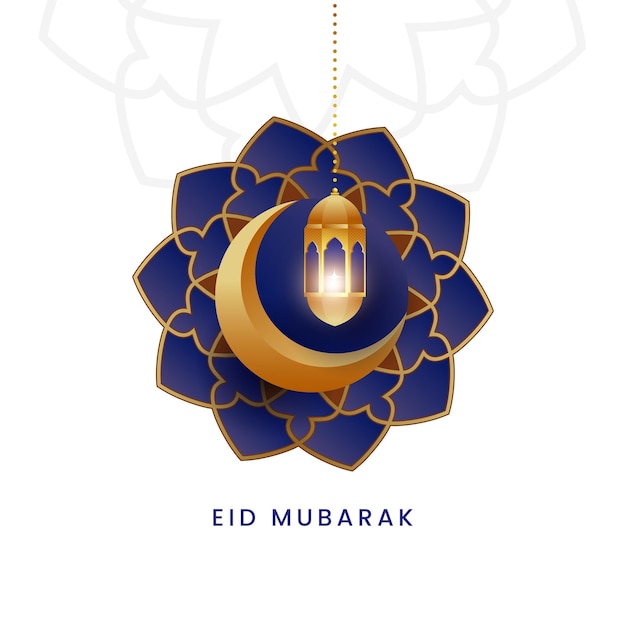 Festa muçulmana eid mubarak desejos ou cartão de saudação com lanterna e crescente