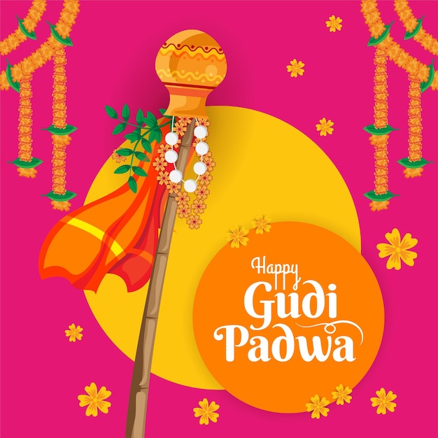 festival cultural hindu de ano novo gudi padwa celebração de design tradicional vetor