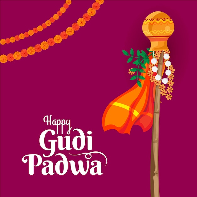 festival cultural hindu de ano novo gudi padwa celebração saudação vetor de fundo