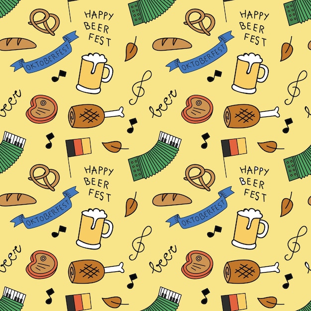 Festival de cerveja doodle fundo sem emenda