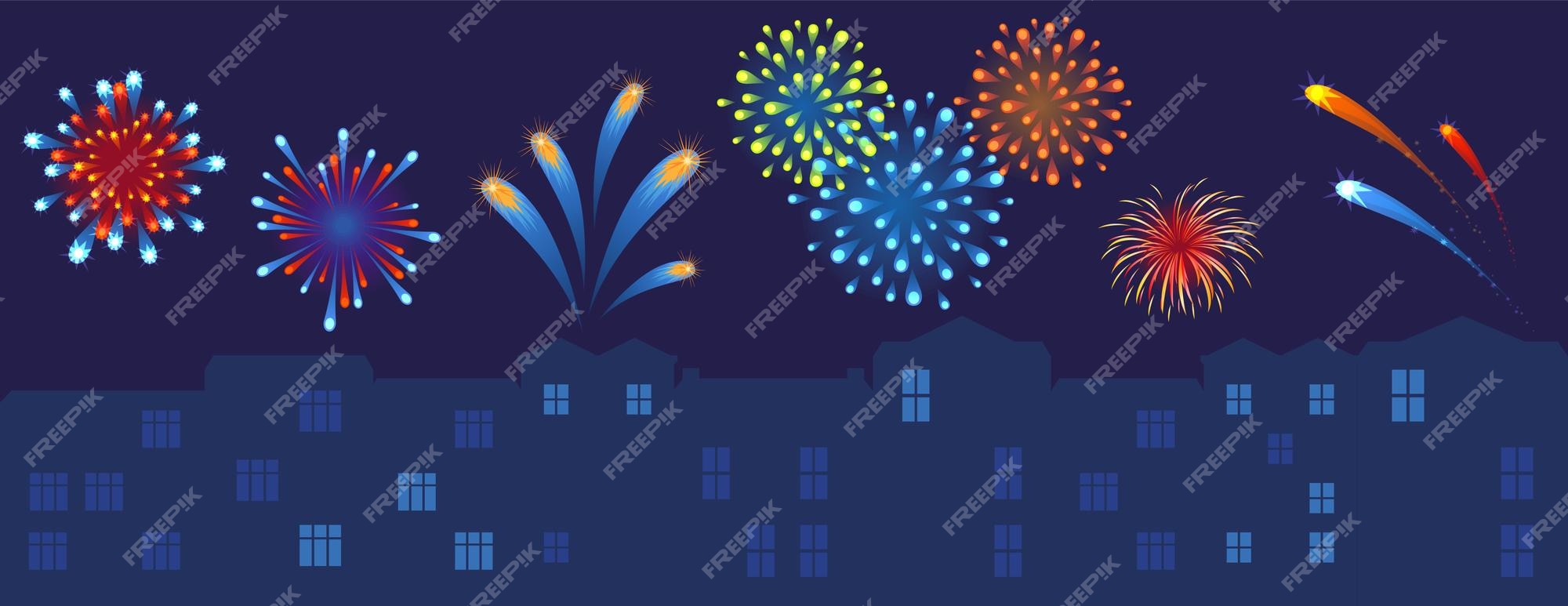 Estilo De Desenho Animado Do ícone Do Fogo De Artifício Noturno Ilustração  do Vetor - Ilustração de cidade, feliz: 205679433