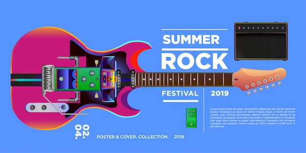 Festival de música e guitarra rock de ilustração vetorial