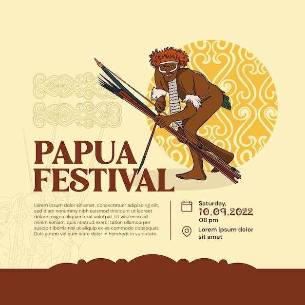 Festival de papua com ilustração de dani warrior para postagem de mídia social