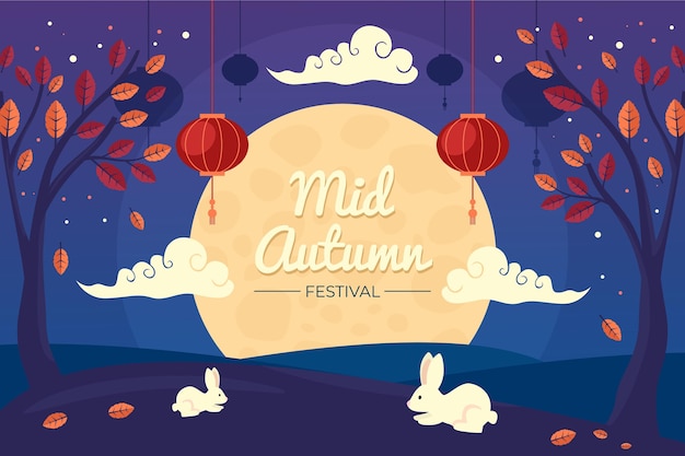 Festival do meio do outono em design plano