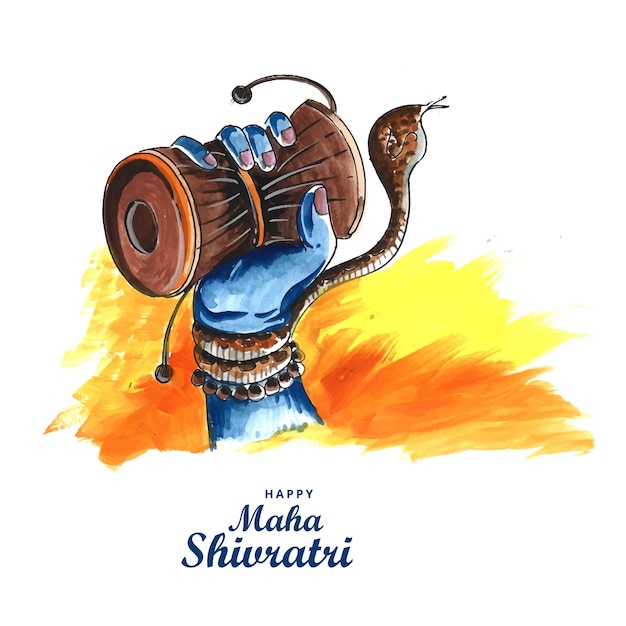 Festival hindu maha shivratri senhor shiva mão segurando o design de cartão damru