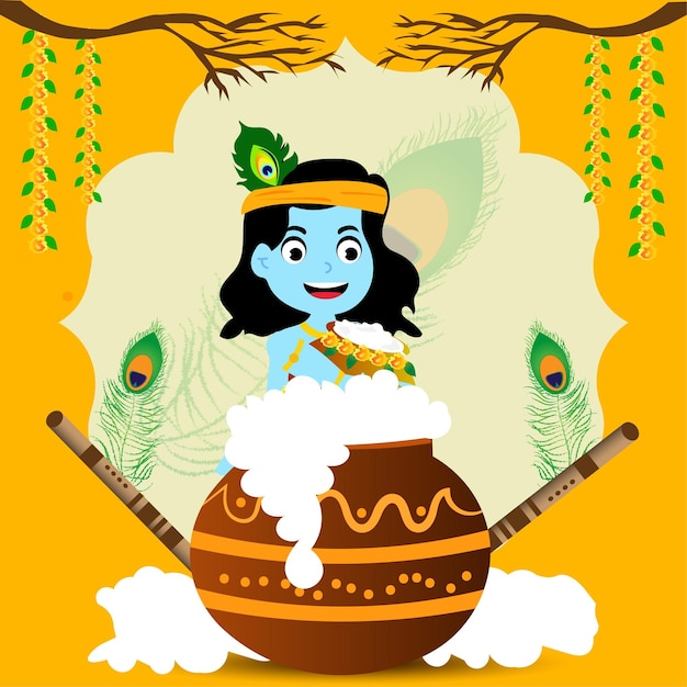 Festival indiano Feliz Janmashtami Ilustração vetorial desenhada à mão Design criativo Amp Background