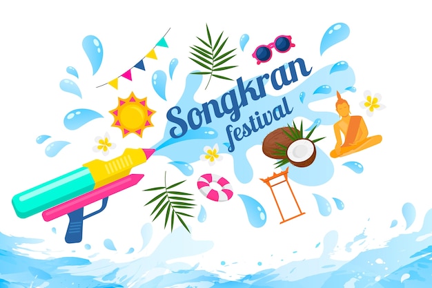 Vetor festival songkran com pistola de água