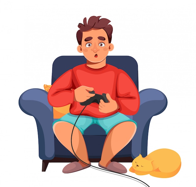 Ficar em casa conceito. Homem jogando videogame