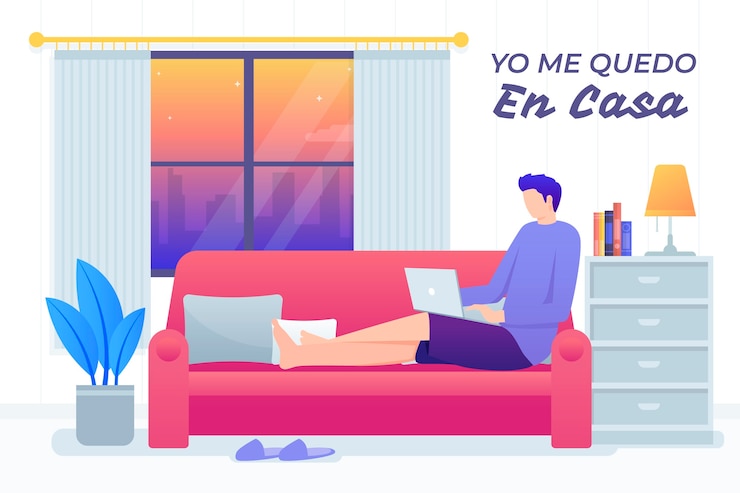 Vetor ficar em casa homem conceito no sofá