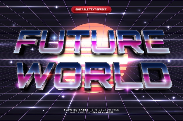 Ficção científica retrô futurista anos 80 editável efeito de texto tecnologia de realidade virtual