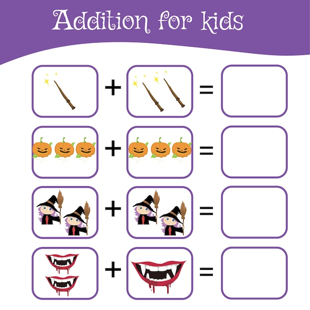 Ficha matemática para crianças pré-escolares. jogo de contagem educacional com tema de halloween.