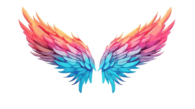 Vetor figura asas em um anjo com penas coloridas brilhantes