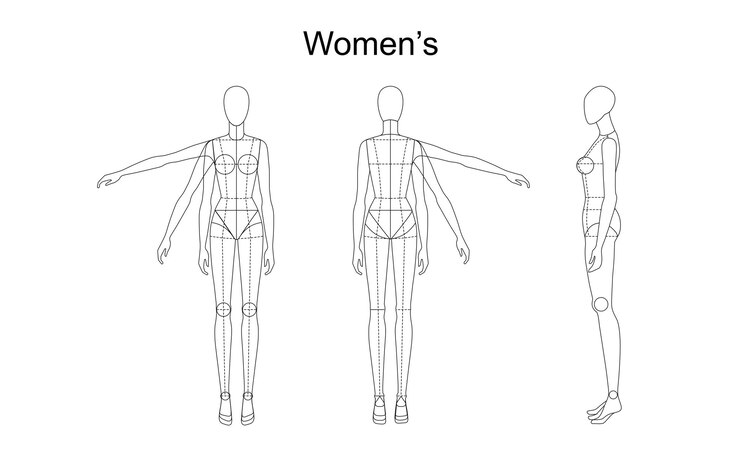 Vetor figura feminina - modelo de figura de moda para desenho técnico com linhas de estilo