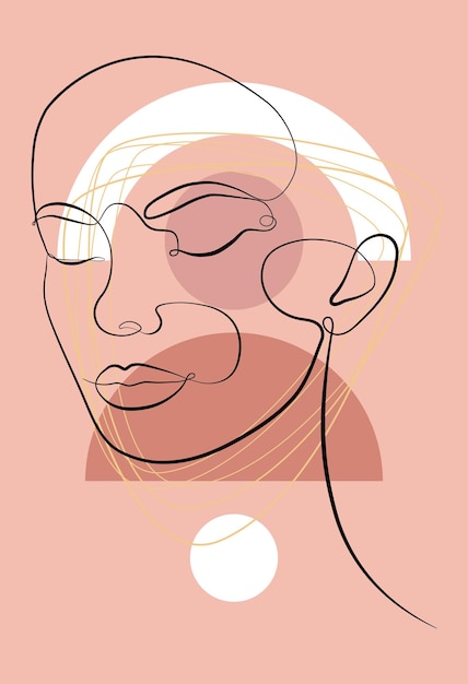 Vetor figuras abstratas cartazes vetoriais minimalistas retrato de uma mulher círculos quadrados ramos abstração