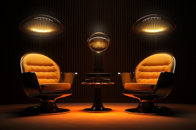 Vetor fileiras de poltronas de couro castanho em um salão de cinema vazio em um cinema luzes de palco estúdio