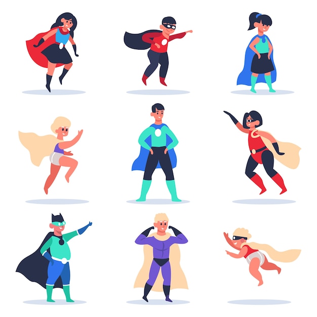Filhos de super-heróis isolados no branco