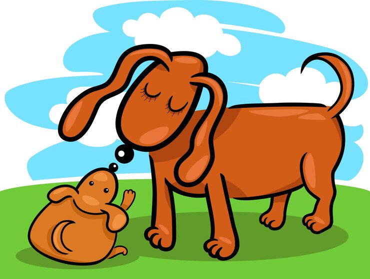 Vetor filhote de cachorro e desenhos animados de sua mãe cão