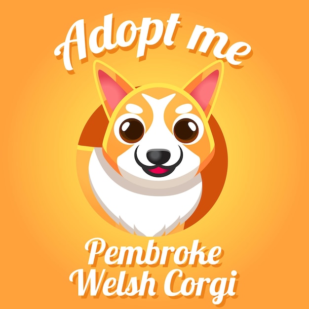 Filhote de cachorro kawaii fofo pembroke welsh corgi sable adoção de cor mascot cartoon poster papel de parede design mídia social ilustração personagem arte vetorial