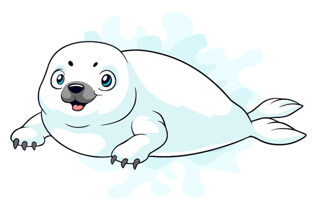 Filhote de foca de harpa de desenho animado em fundo branco