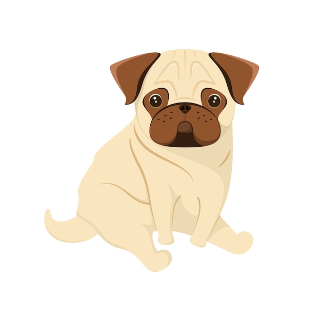 Filhote de pug fofo em um fundo branco desenho de desenho animado