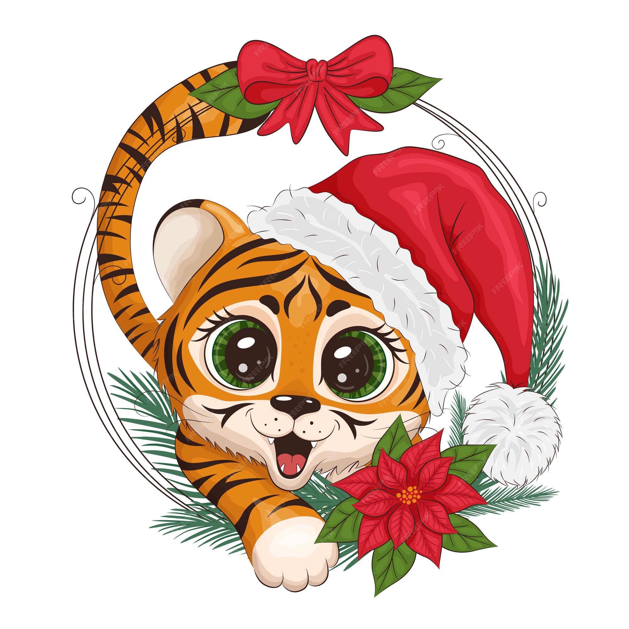 Desenho Para Colorir Com Filhote Tigre Natal Bonito Corre Com vetor(es) de  stock de ©Alinart 533133400