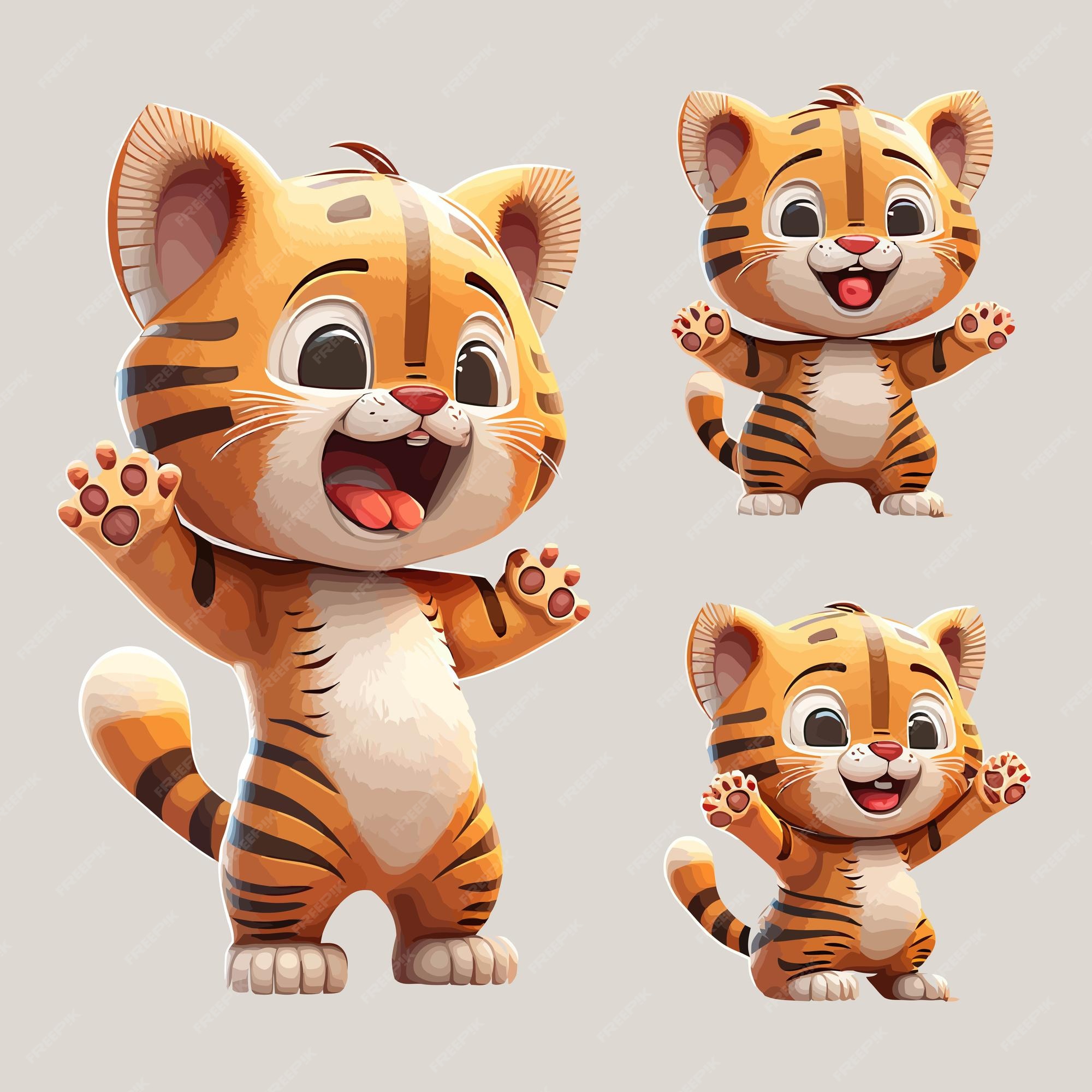 jogo de personagem de filhote de tigre fofo e saudação 14320070 Vetor no  Vecteezy