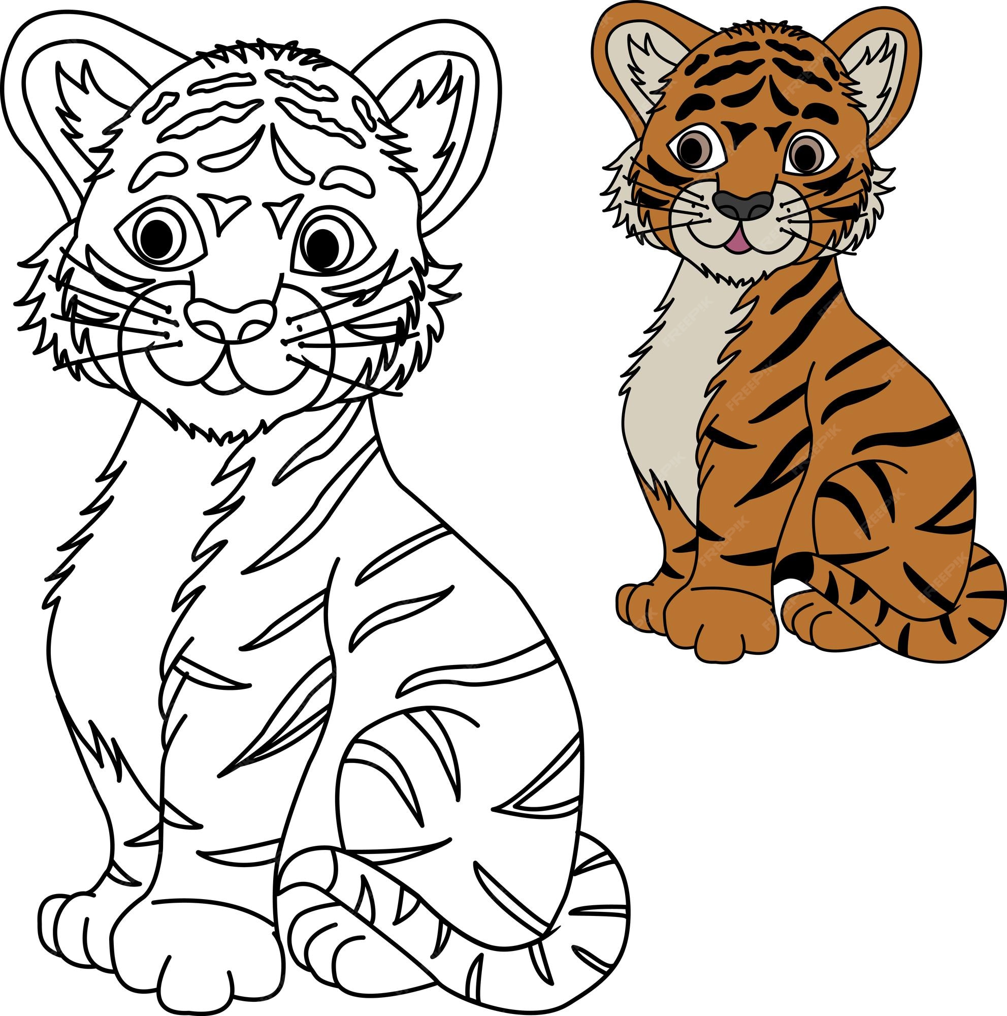 Desenho de Animais Para Colorir de Tigre - Adultos e Filhotes