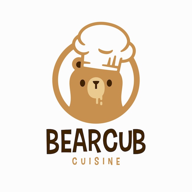 Filhote de urso de mel, chef, restaurante, cozinha, desenho animado, mascote, personagem, logotipo, ícone, ilustração