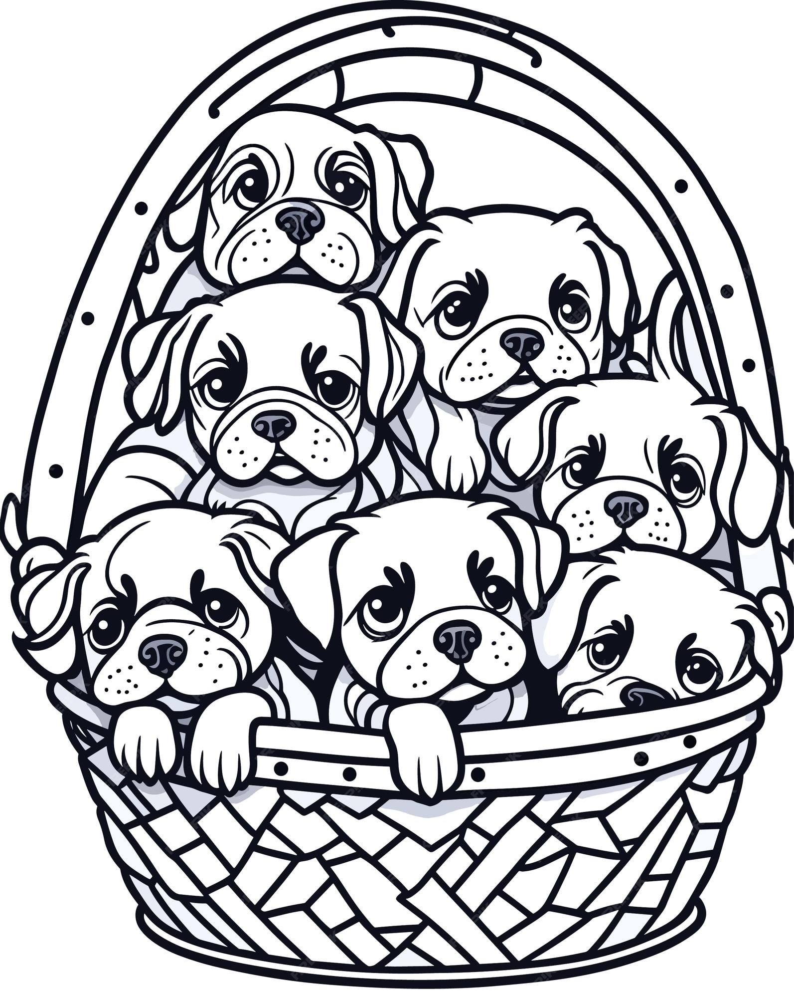 Desenho Para Colorir Cachorro - Adultos e Filhotes Para Pintar