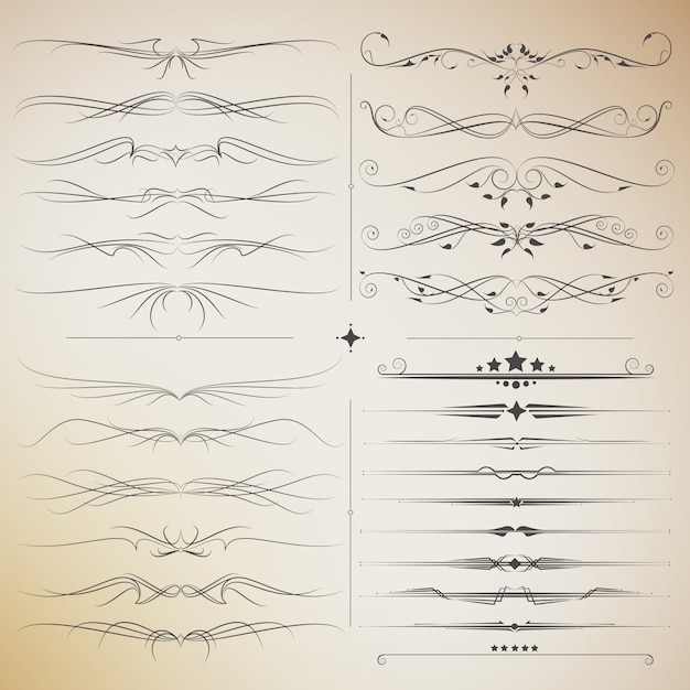 Filigrana grande conjunto de elementos caligráficos para o projeto. vetor de estilo moderno e vintage