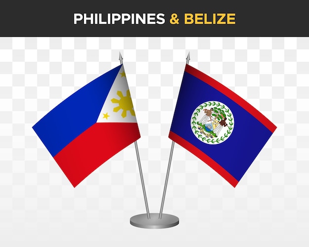 Filipinas vs belize maquete de bandeiras de mesa isoladas 3d ilustração vetorial bandeiras de mesa