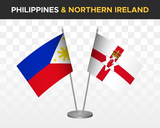 Filipinas vs maquete de bandeiras de mesa da irlanda do norte isoladas bandeiras de mesa de ilustração vetorial 3d