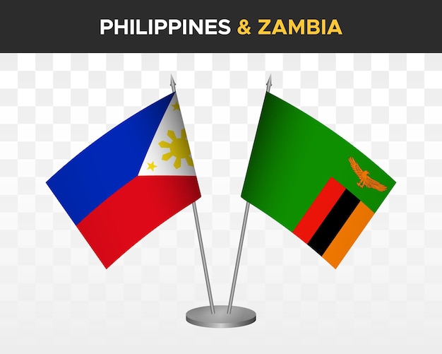 Filipinas vs zâmbia maquete de bandeiras de mesa isoladas 3d ilustração vetorial bandeiras de mesa