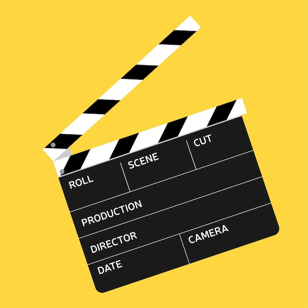 Filme de claquete isolado em fundo amarelo. Ilustração em vetor.