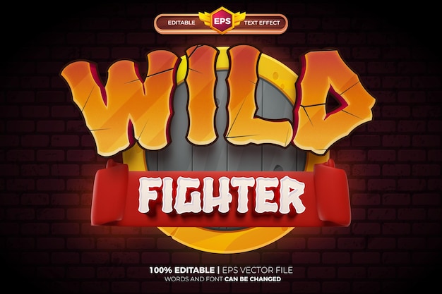 Vetor filmes de desenhos animados wild fighter bold 3d texto editável estilo de efeito