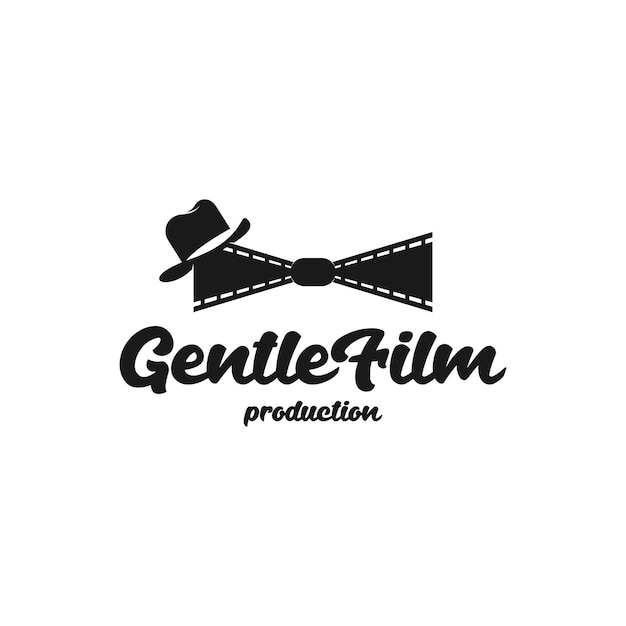 Filmstrip, rolo de filme que forma uma gravata borboleta com um chapéu chique. modelo de design de logotipo de cinema de filme retrô vintage