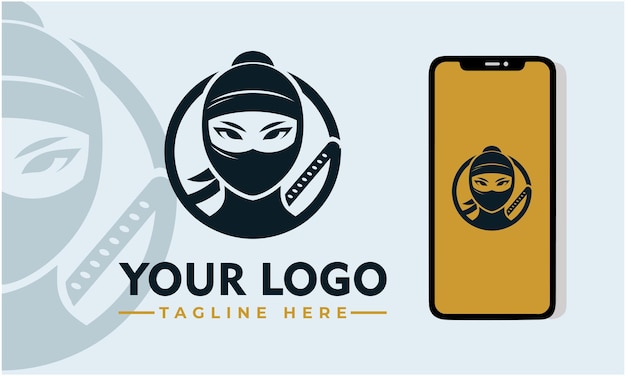 Vetor fimale ninja vector logo design vintage lady ninja logo vector para identidade de negócios