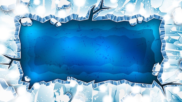Vetor fissuras de gelo em forma de retângulo como pano de fundo de inverno