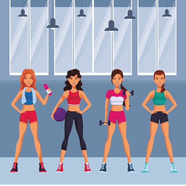 Vetor fit mulheres fazendo exercício