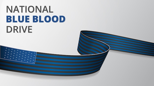 Vetor fita azul e preta realista. ilustração vetorial. national blue blood drive. apoio aos policiais das américas. preocupações dos sobreviventes da polícia. plano de fundo cinza.