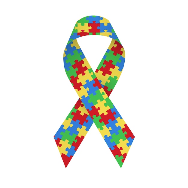 Fita colorida do enigma do cetim como símbolo da consciência do autismo. ilustração vetorial isolada em fundo branco