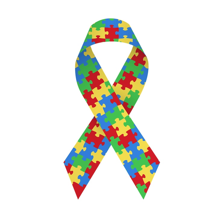 Fita colorida do enigma do cetim como símbolo da consciência do autismo. Ilustração vetorial isolada em fundo branco