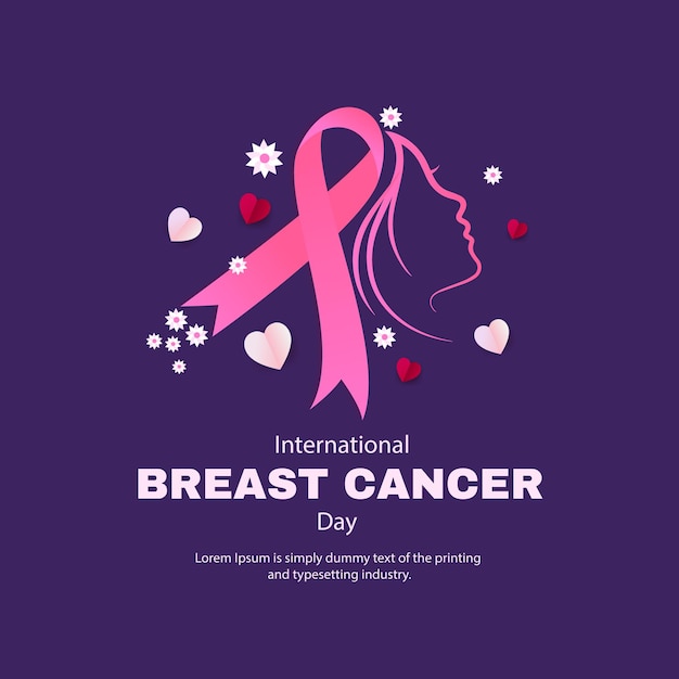 Vetor fita de câncer de mama com conceito de rosto de mulheres, dia internacional do câncer de mama